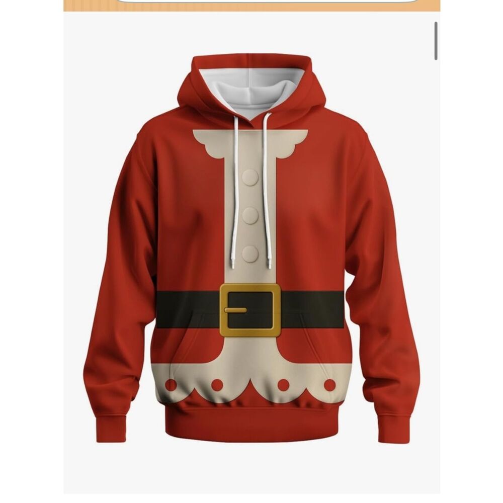New Unisex Red Santa Belt Hoodie Sweater - Festive Holiday‎ Pullover